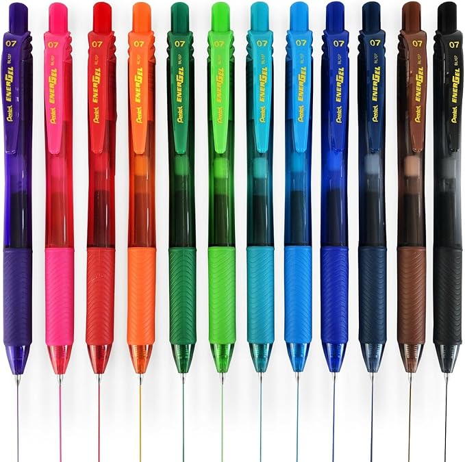 EnerGel Pentel X Retractable Liquid Gel Pen (0.7mm) Metal Tip, Red Ink, Box of 12 (BL107-B)