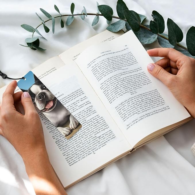 Cute Boston Terrier Wooden Bookmark for Men with Tassels, Bookmark for Book Lovers Book Marks for Reading Book Accessories