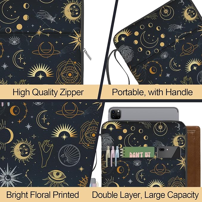 Sun and Moon Book Sleeve Cover, Mysterious Tarot Eye Protector Case With Zipper, PU Leather Waterproof Cover Bag, Portable Pouch for Paperback Hardcover Lovers Gifts