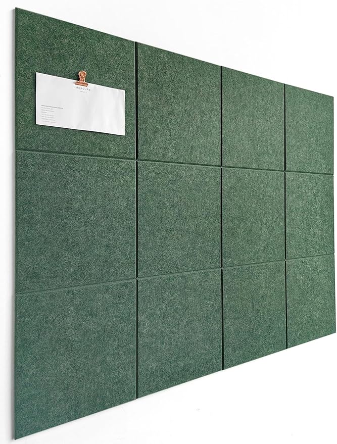 Green Cork Board Alternative | Giant Pin Board Notice Board | Felt Bulletin Board for Office, Home & Classroom | Green Office & School Supplies | Felt Wall Tiles (12-Pack) | Tree