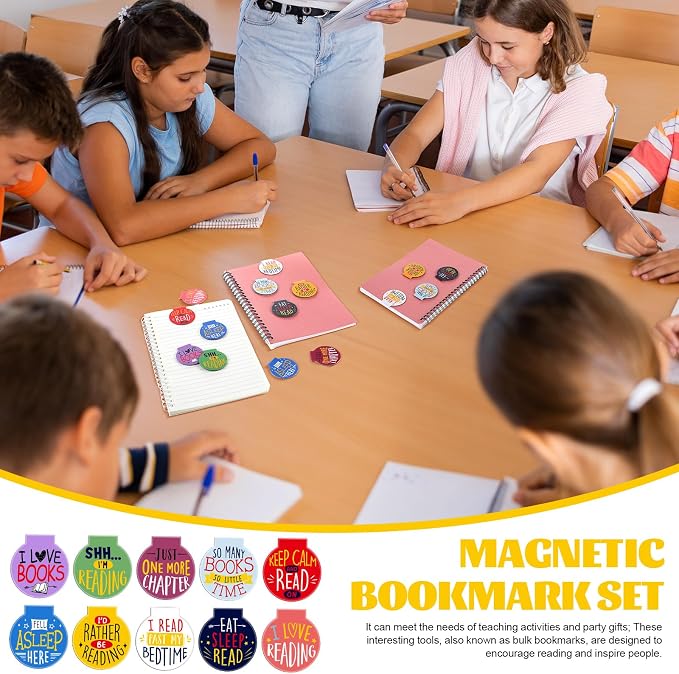 AmazingSpark 100 Pcs Magnetic Reading Bookmarks Bulk Magnet Reading Awards for Book Lover Motivational Book Marker Clips for Students Teacher Office Classroom Incentives