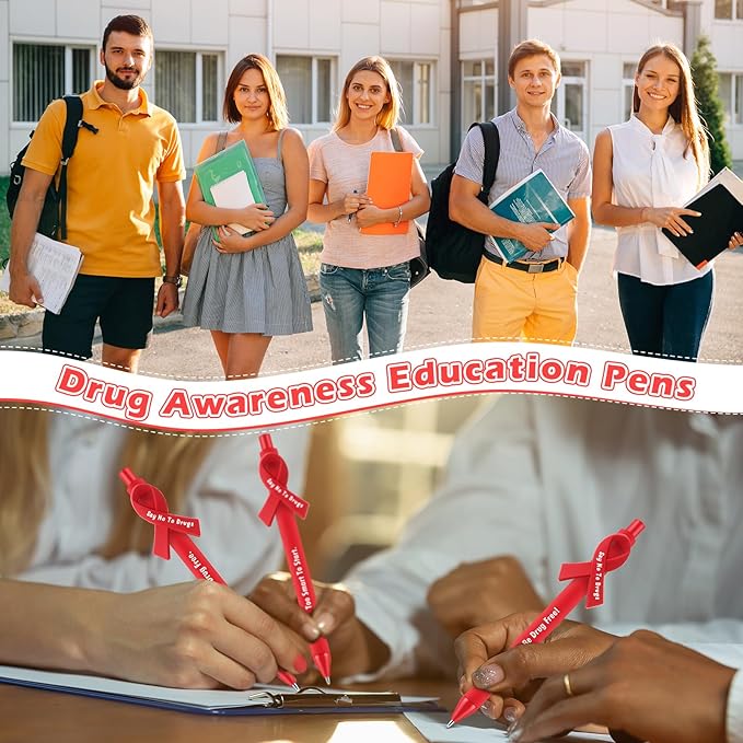 Eersida 48 Sets Red Ribbon Week Gift Supplies Say No to Drug Awareness Pens with Drug Free Bookmark Inspirational Red Ribbon Awareness Gift for Student School Charity Events Party Supplies