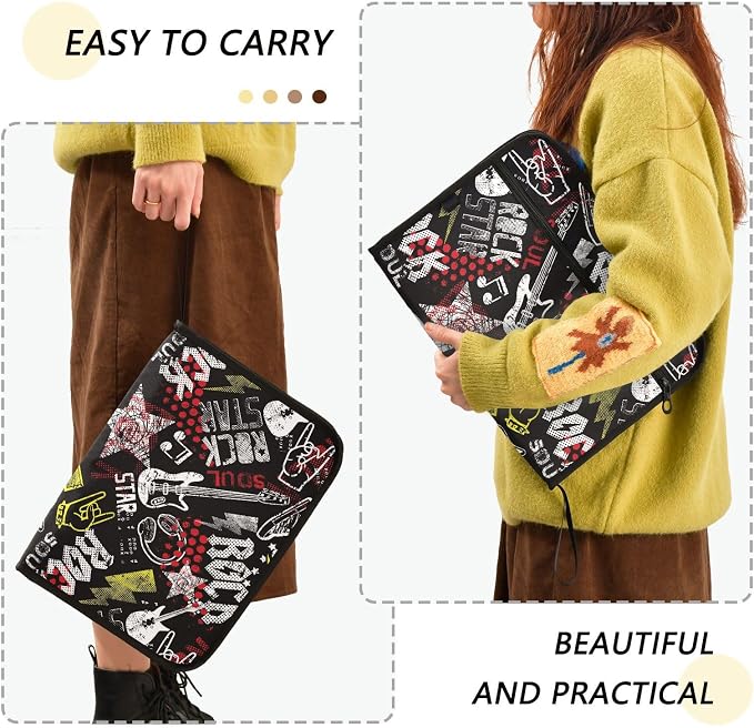 Grunge Rock Music Guitar File Folders,Plastic Folders with 13 Pockets,Expandable File Folder for Documents School Students Office,Aesthetic Folder with Labels A4 Letter Size
