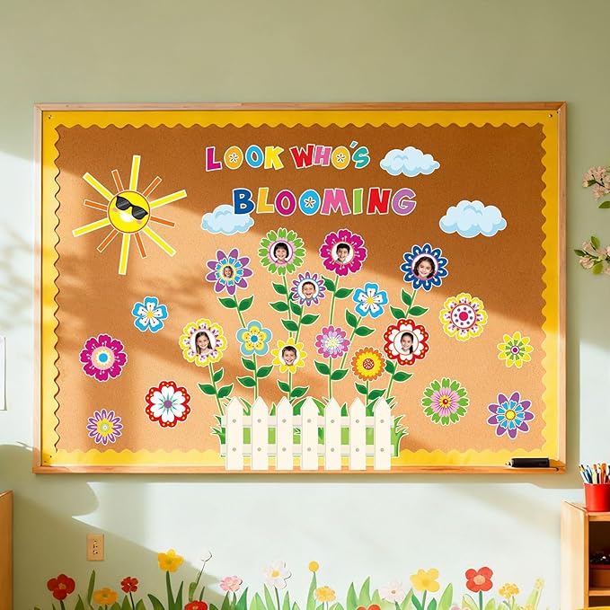 FYSUIMU 73Pcs Spring Classroom Door Decoration Bulletin Board Set Colorful Flower Blooming Growth Mindset Paper Cutouts for School Classroom Chalkboard Wall Door Photo Decor