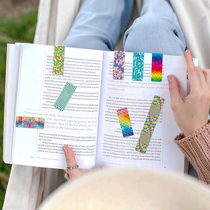96 Pack Magnetic Bookmarks Bulk Book Marks for Reading Women Men Adults Book Lovers Gifts, Cute Bookmarks Magnet Bookmark Clips Magnetic Page Markers Pretty Funny BookMarker (Geometric)
