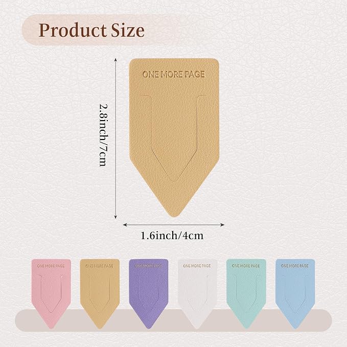 Leather Bookmark for Reading Women, ONE More Page Syndrome Bookmarks, Index Book Marks for Book Lovers, 6 Pcs Light Color Set
