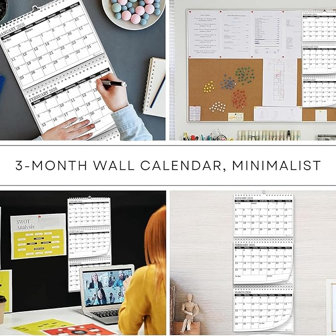 3 Month Calendar 2026-2027, Move-a-Page, Monthly, Vertical, January 26 - December 27, 11x25 In, Big Ruled Daily Blocks, Julian Days, Week Number, Minimalist, Busy Families, Office