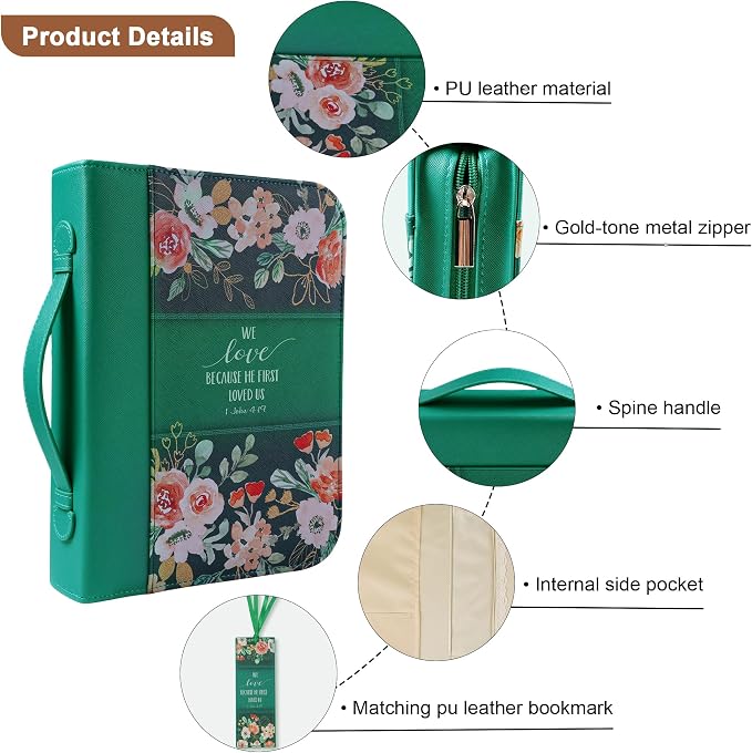 Faithful Hers Bible Cover Case for Women 3pcs Bible Bag Set with Notebook and Bookmark Woman PU Leather Book Carrying Case for Lady Bible Case Christian Gifts for Christmas Thanksgiving Day
