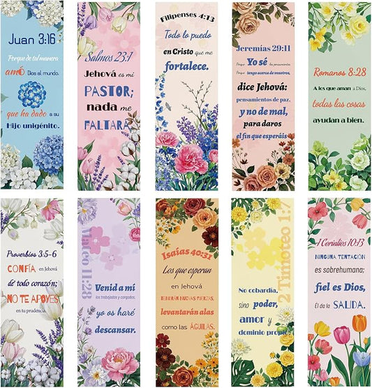 100 Spanish Bible Verse Bookmarks, 10 Inspirational Scripture Designs – Double-Sided Christian Bookmarks for Women Men, Religious Gifts for Book Lovers, Church, Prayer & Study (Spanish Bible)