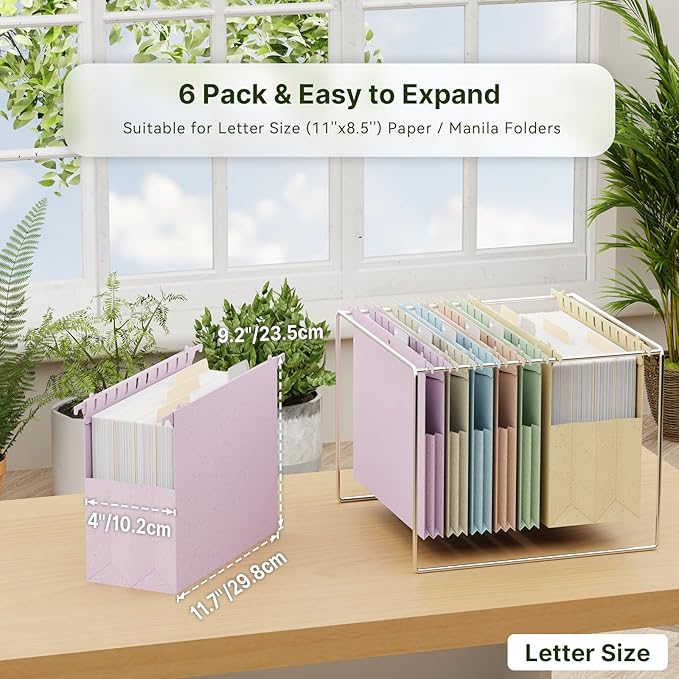 XINGIA Hanging File Folders Letter Size, Extra Capacity 4 Inch Expansion Filing Cabinet Folders with Tabs,Assorted Color,6 Pack Wheat Straw Reinforced Hanging File Organizer for Office School Home