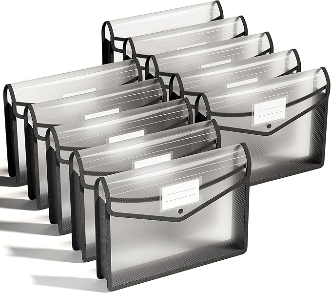 ThinkTex Plastic Expanding File Folder, Transparent envelopes with Snap Closure,No Dividers,Large Capacity,Document Organizer for Receipts, Bills&Taxes,Letter/A4 Size for School/Office/Home-10 Pack