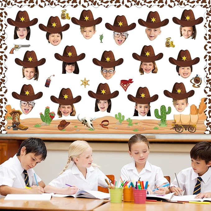 160Pcs Western Cowboy Hat Cutouts West Themed Cowgirl Bulletin Board Decorations Rodeo Party Paper Cut-Outs Classroom Decor for DIY Craft Photo Wall Back to School Kindergarten Party Favor Supplies