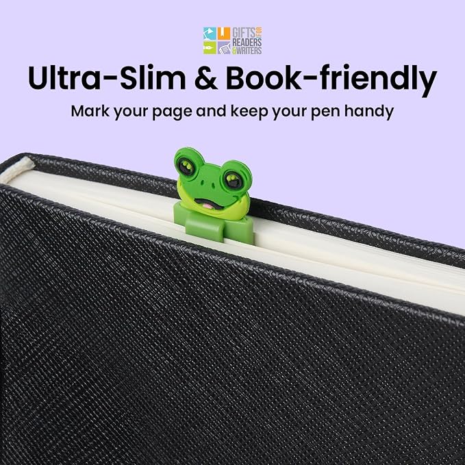 Gifts for Readers & Writers Pen Bookmark, Page Marker & Flat Writing Pen for Journal Notebook & Planner, Penmark Reading Accessory for Making Book Annotations, Frog