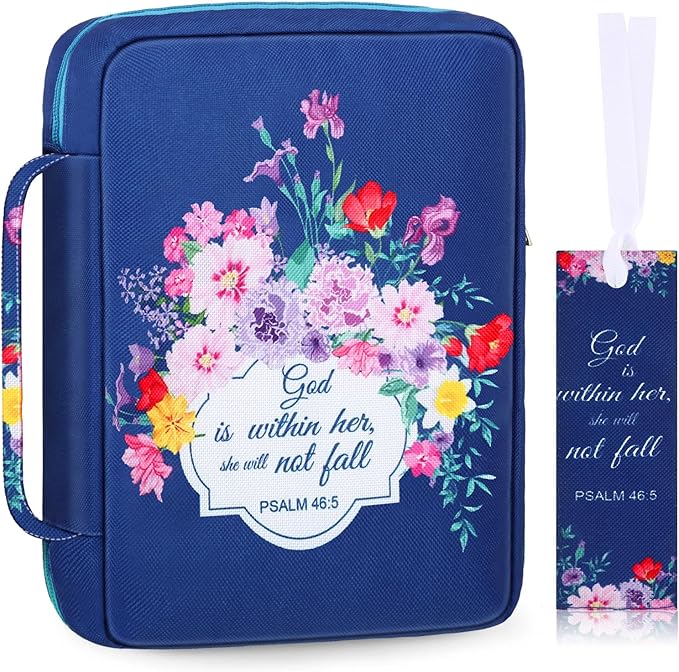 Laumoi Bible Cover Case for Women 10'' Flower Bible Holder Case Large Religious Carrying Bag for Women Study Christian Book Gift(Elegant Flower)