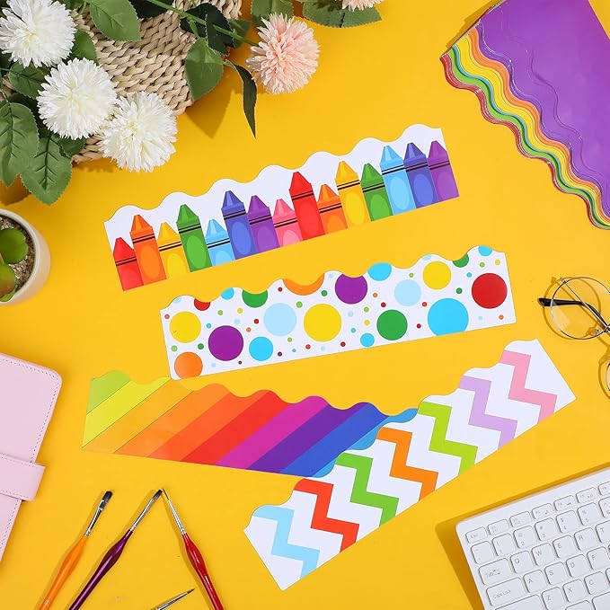 240 Pcs 236ft Holiday Bulletin Board Borders Colorful Rainbow Scalloped Border Trim Bulk Bulletin Decor for Classroom Back to School Decor(Fresh Style)