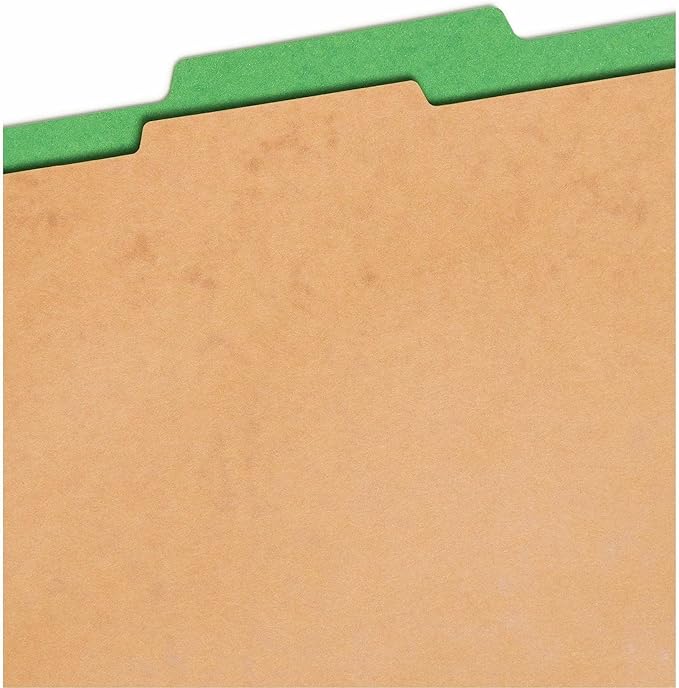 Smead Pressboard Classification File Folder with SafeSHIELD Fasteners, 1 Divider, 2" Expansion, Letter Size, Green, 10 per Box (13733) (Pack of 1)