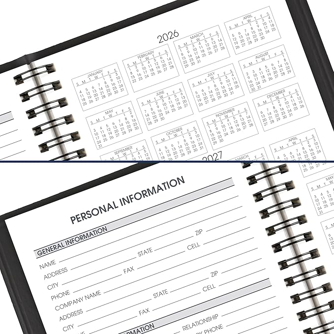 AT-A-GLANCE Planner 2026-2027 Daily Academic 12-Month July-June, Quarter-Hourly Appointment Book, 5" x 8", Black (7080705)