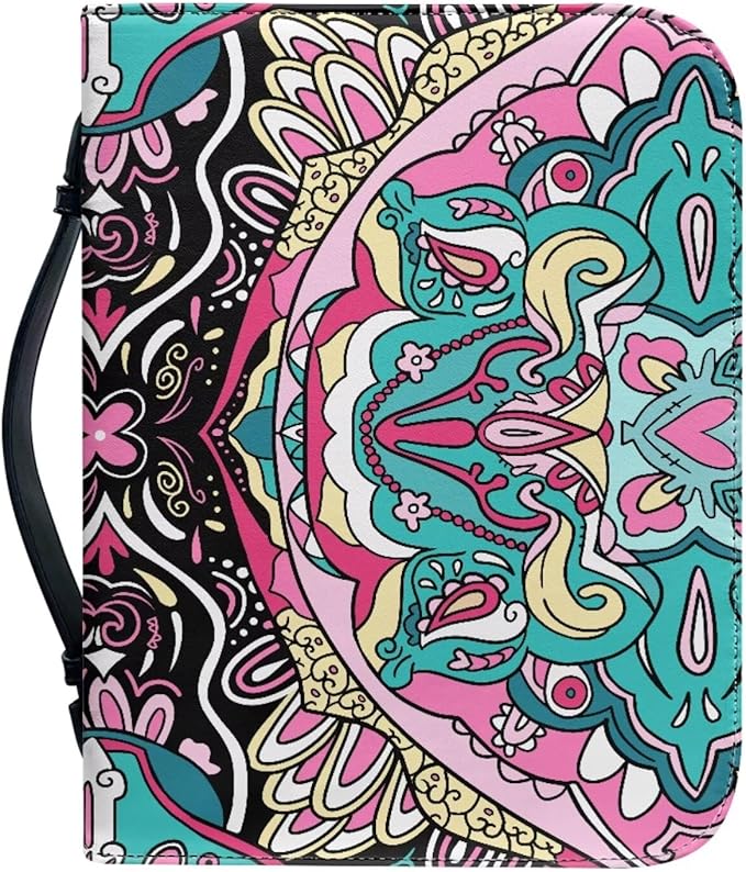 Bohemia Bible Cover with Handle Bible Carrying Cases Bible Bag Bible Study Supplies Book Protector Bible Case for Women Girls-size：M