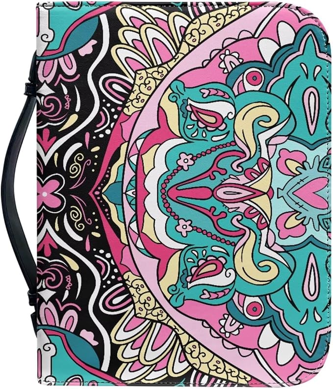 Bohemia Bible Cover with Handle Bible Carrying Cases Bible Bag Bible Study Supplies Book Protector Bible Case for Women Girls-size：M