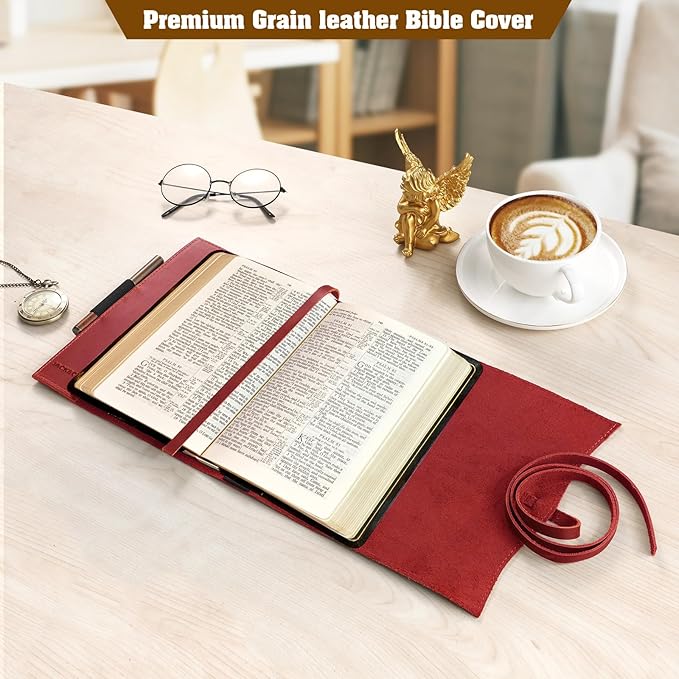 Jack&Chris Leather Bible Cover, Leather Book Cover for Men and Women, Bible Holder Strap Bible Cover Gifts, JC61-12L