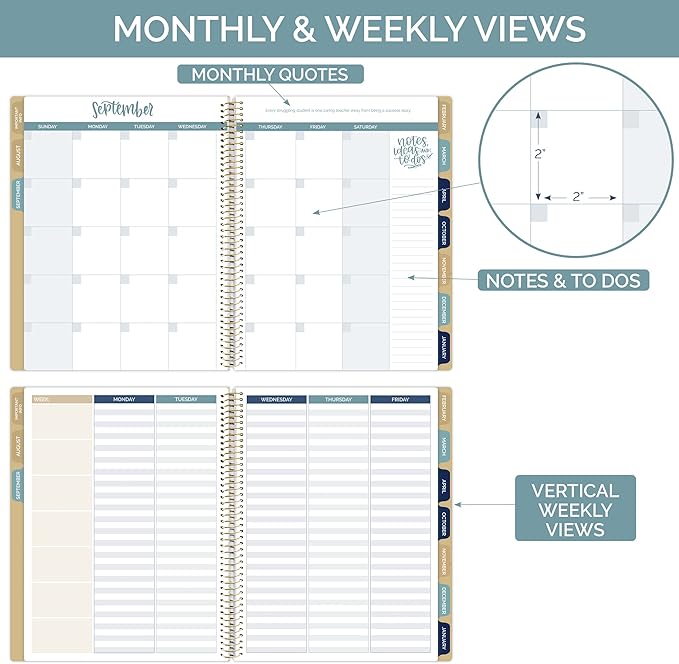 bloom daily planners Undated Academic Year Teacher Planner & Calendar - 7 Period Lesson Plan Organizer Book with Frosted Cover (9" x 11") (Interchangeable Cover)