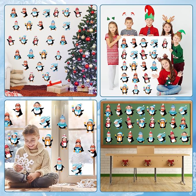 60pcs Winter Theme DIY Cutouts Penguin Bulletin Board Decoration Set Christmas Penguin with Hat Paper Cut-Outs Decor for Winter Holiday DIY Photo Craft Xmas Party School Classroom Wall Door Supplies