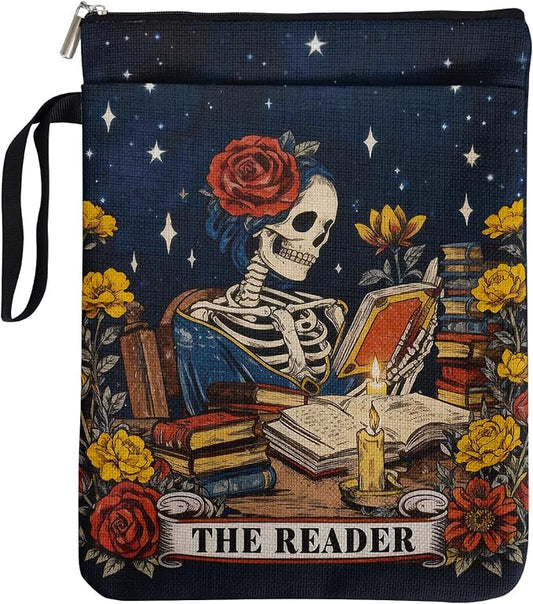 Dark Academia Gifts for Women Book Lovers, The Reader Book Sleeve Pouch for Bookworm Teachers Librarian, Tarot Bookcovers Protector for Paperbacks with Handle Pocket, Reading Accessories for Student