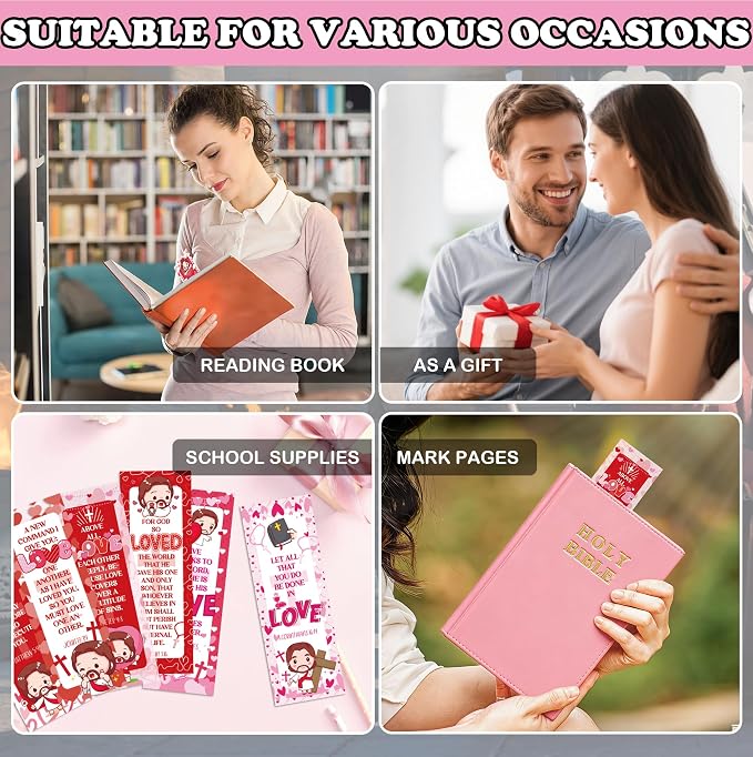 Valentine Christian Bookmarks, 200 Pcs Scripture-Themed Paper Book Marks (5.9 × 1.97 in), Double-Sided Matte Laminated Bible Verse Bookmark Set for Reading, Sharing & Encouragement