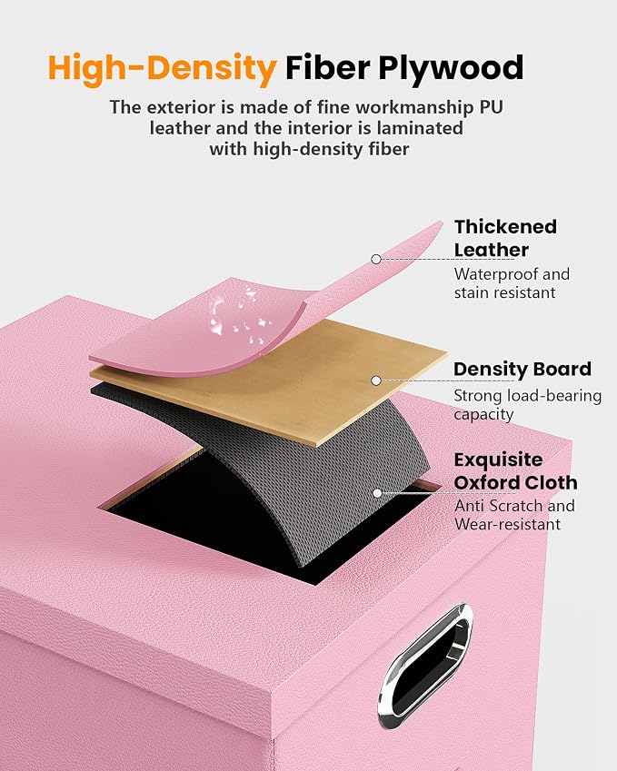 Oterri 2 Pack File Storage Organizer Box,Filing Box,Portable File Box with Lid,Fit for Letter/Legal File Folder Storage, Pink(Leather)-Box only