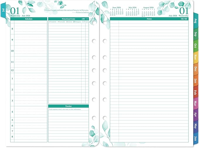 2026-2027 Planner Refills – JUL 2026 - JUN 2027 Planner Refills, Two Pages Per Day, Daily Planner 2026-2027, 5.5" x 8.4" Ring-Bound Organizer, Daily Tracker & Schedule, Coloful Tabs