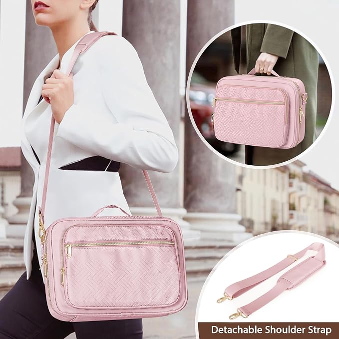 Bible Cover Case for Women, Large Bible Church Bag with Strap, Bible Carrying Case Book Protector with Handle, Pink(Empty Bag Only)