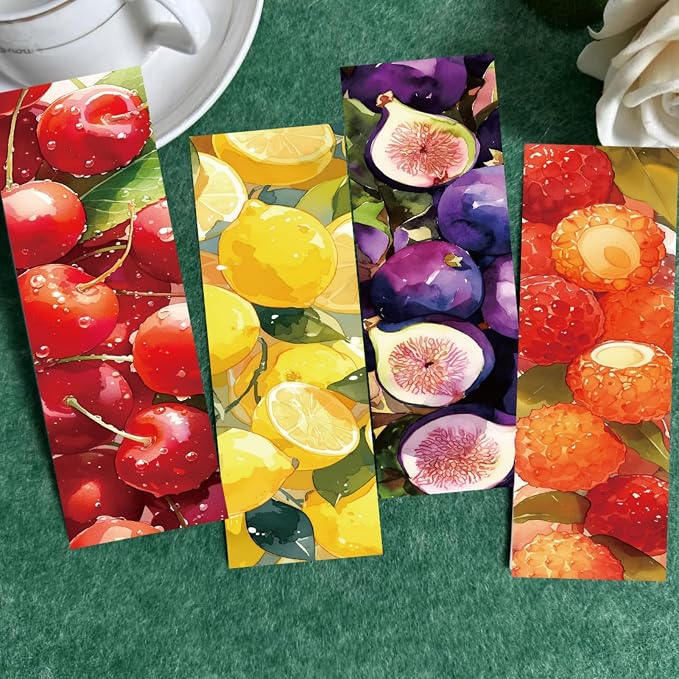 30 Pcs Watercolor Fruit Bookmarks for Kids Fruit Theme Funny Bookmark Cartoon Bookmark for School Office Students Teens Book Reading Lovers Classroom Favors