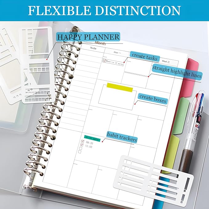 Handmade Flexible Record Template,3 Pack Planner Stencil Set for Dot Grid,Drawing,Checklists,Boxes,Lines&Daily Planning,Reusable Templates Kit for Journaling,Calendar,Scrapbooking&DIY Crafts Supplies