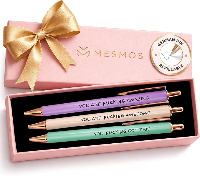 MESMOS Fucking Awesome Pen Set, Inappropriate Funny Gifts for Women and Friends. Fun and Motivational Office Pens for Coworkers, German-Made Ballpoint Ink