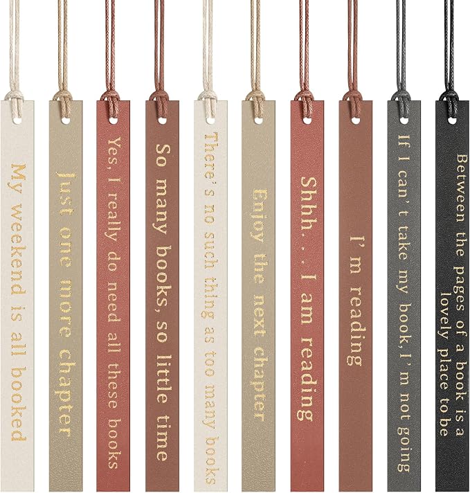 Skyygemm 10 Pcs Leather Bookmarks for Book Lover Gifts for Women Pastel Leather Bookmarks Coworker Teens Book Club Gifts for Teacher Birthdays(Gold)