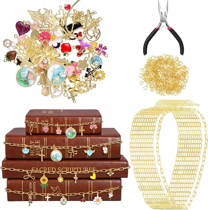 235 Pcs Bible Chain Bookmarks Making Kit, Metal Charm Bookmark DIY, Christian Scripture Accessory Faith Gift, Jewelry Bible Religious Decor for Study DIY Craft Supplies (Cute)