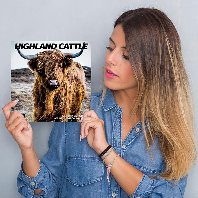 2026 Wall Calendar,Calendar 2026,Highland Cattle Monthly Wall Calendar, 12" x 24" Open,Family Planner Calendar, Home & Office Organizer,Hangable