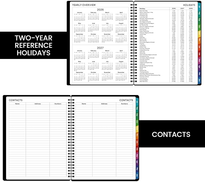Planner 2026-2027 - July 2026 - June 2027 Calendar, 2026-2027 Planner Weekly and Monthly with Printed Tabs, 8" x 10", Flexible Cover, Twin-Wire Binding, Perfect Oganizer - Black