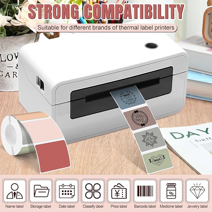 Ctosree 240 Pcs/ 1 Roll Square Thermal Sticker Labels Self Adhesive Direct Thermal Labels Multipurpose Printer Paper for DIY, Name Tag, 1.18 x 1.57 inches/ 30 x 40 mm(Multicolor)
