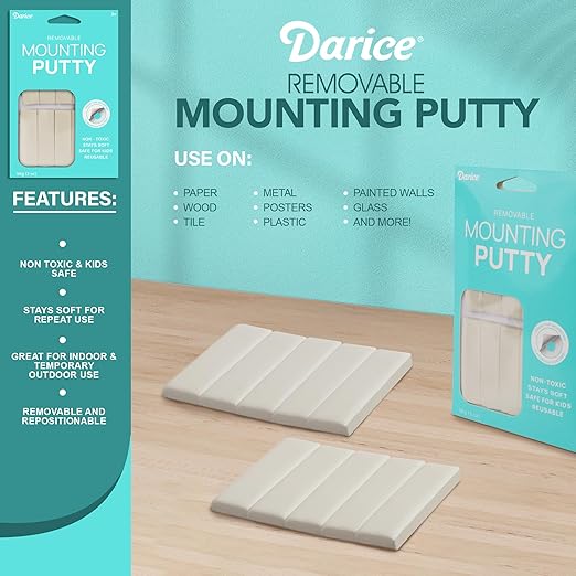Darice Mounting Putty 4-Pack - Removable Non-Toxic Sticky Tack Poster Putty 2oz x 4 - Reusable Sticky Wall Adhesive - Versatile Application Paper, Wood, Metal, Plastic and More