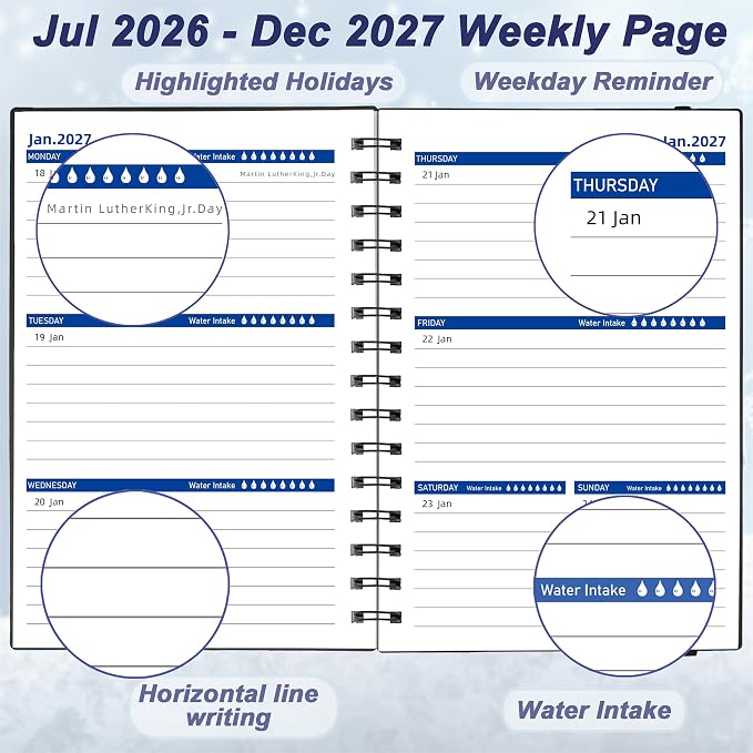 Day Planner 2026-2027, 2026 Weekly and Monthly Planner, Jul 2026-Dec 2027, 18 Month Agenda Planner with Tabs Sticker, A5 Size, Black