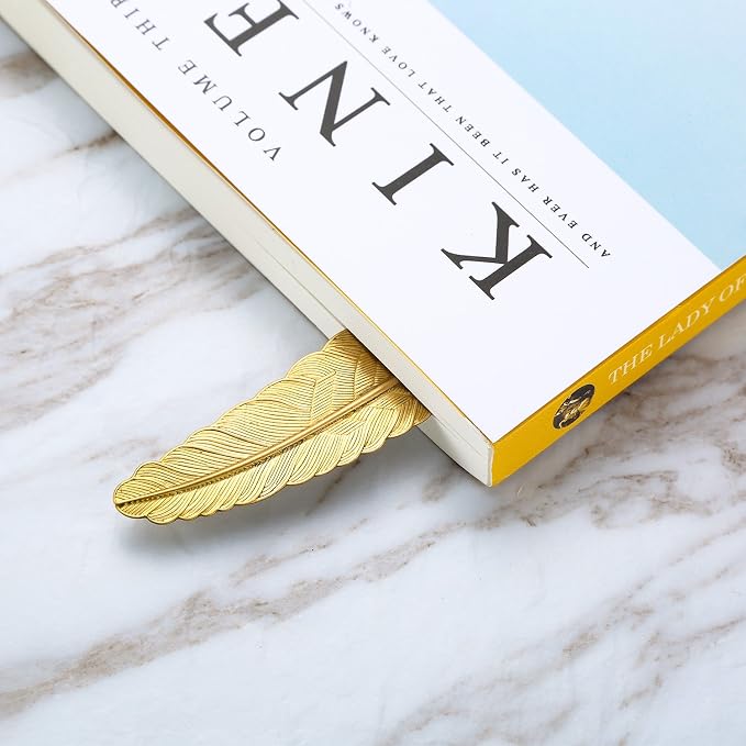 Gejoy 8 Pieces Valentine Metal Feather Bookmarks Vintage Metal Bookmark Feather Shape Book Marker Teacher Appreciation Gifts for Readers Book Lovers(Set 1)
