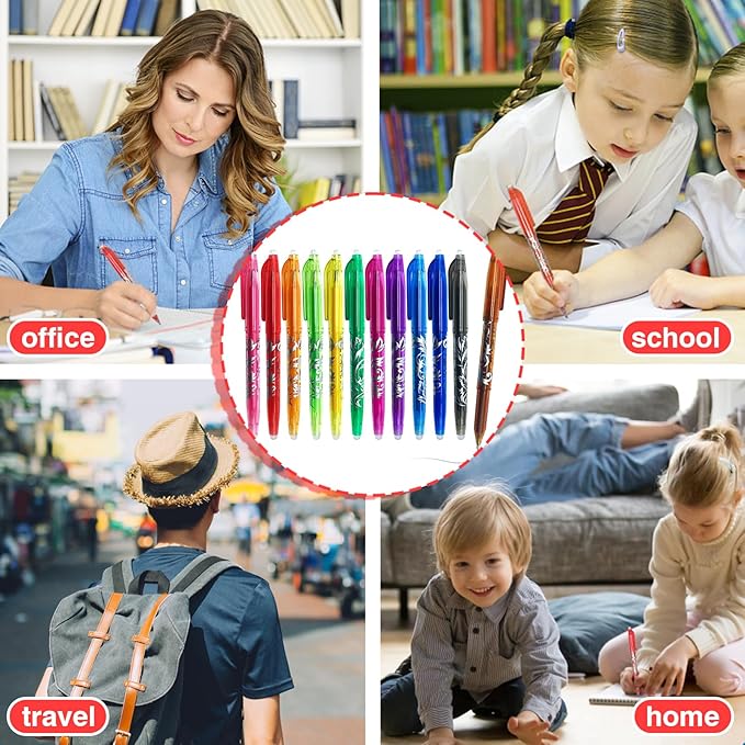 12pcs Erasable Pens Quick Dry Liquid Ink Gel Pen 0.5mm Ballpoint Pens Rollerball Efface Pens Stationery for Kids Students Adults School Office Supplies Gifts