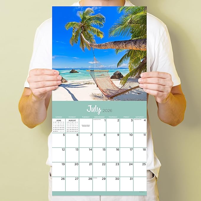 TF Publishing 2026 Tropical Escapes Wall Calendar - Large Grids for Appointments and Scheduling - Vertical Monthly Wall Calendar 2026 w/Premium Gloss Paper for Home and Office Organization - 12x12in