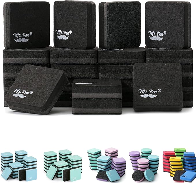 Mr. Pen- Mini Magnetic Dry Erase Erasers, 2" x 2", 24 Pack, Black Small Magnetic Whiteboard Dry Erase Erasers Bulk for Kids, Teachers, Students and Classroom Supplies