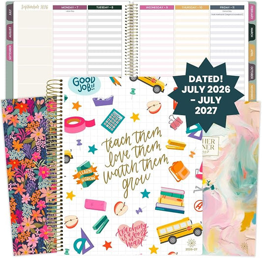 bloom daily planners 2026-2027 Academic Year Teacher Planner & Calendar - 7 Period Lesson Plan Organizer Book for Classroom or Homeschool - 9" x 11" (Interchangeable Cover) - Bold & Bright