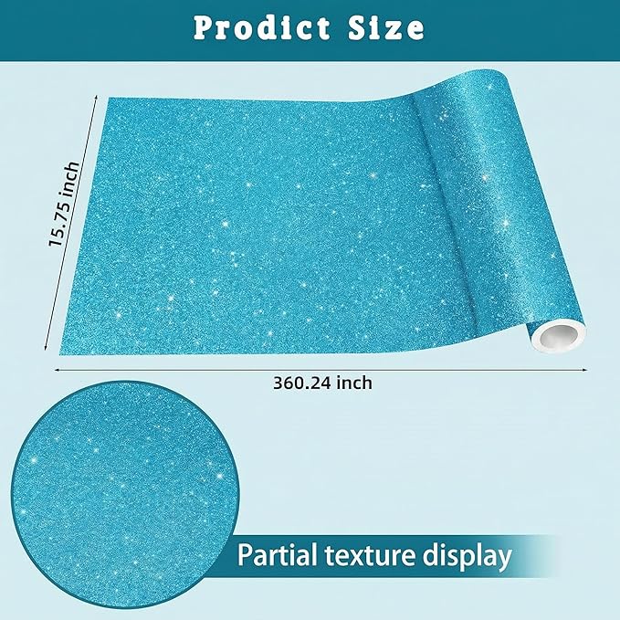 16" × 30ft Blue Glitter Bulletin Board Roll Reusable Board Background Paper Wallpaper DIY Art Poster Paper Classroom Bulletin Board Decor for School Office Arts Crafts Home Wall Decor Supplies