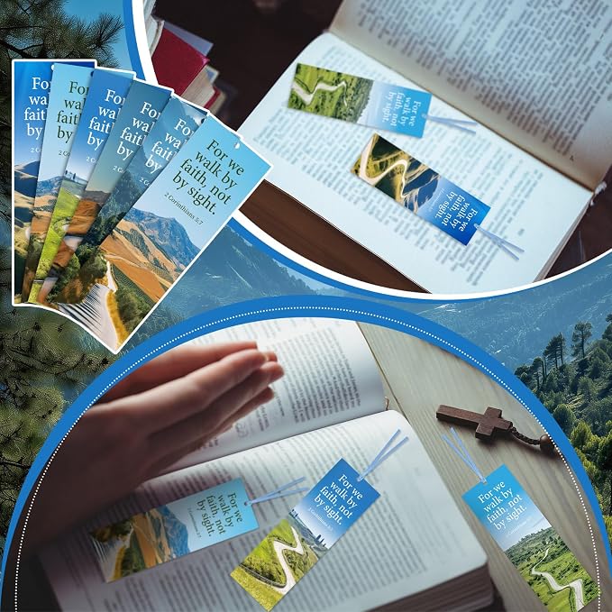 Dispowreath 60 Pcs Walk by Faith Bookmarks Religious 2 Corinthians 5: 7 Bookmarks Church Exchange Gifts for Men & Women Church Prizes Party Favors