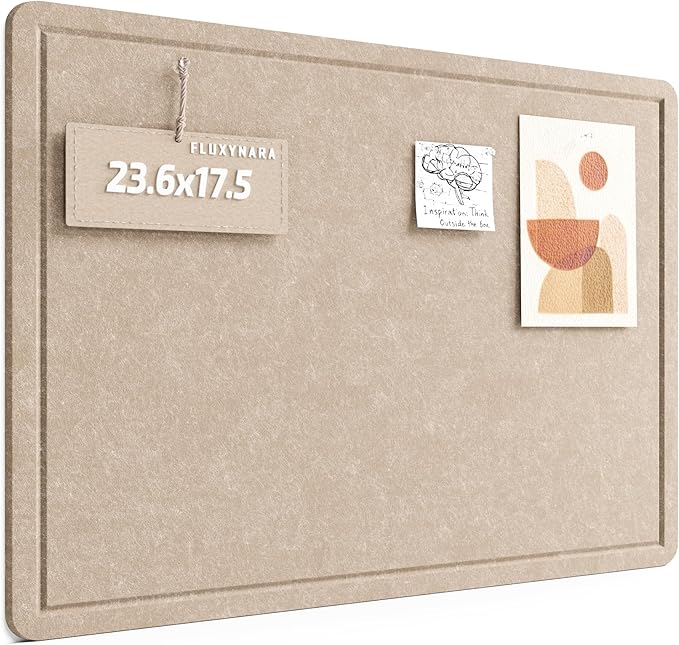 Fluxynara Bulletin Board, 23.6" x 17.5" Cork Board Alternative with 12 Safe Removable Adhesive Tabs, Foldable Felt Pin Board for Home Office, Classroom, Bedroom,Entryway for Walls—Taupe
