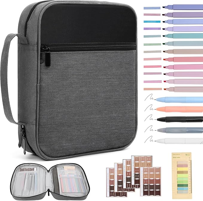 Bible Cover for Men Bible Book Cover Canvas Carrying Case Book Protector Case Large Bible Cover with Durable Handle Bible Study Supplies Accessories Christian Gifts (Black+Grey, Large)